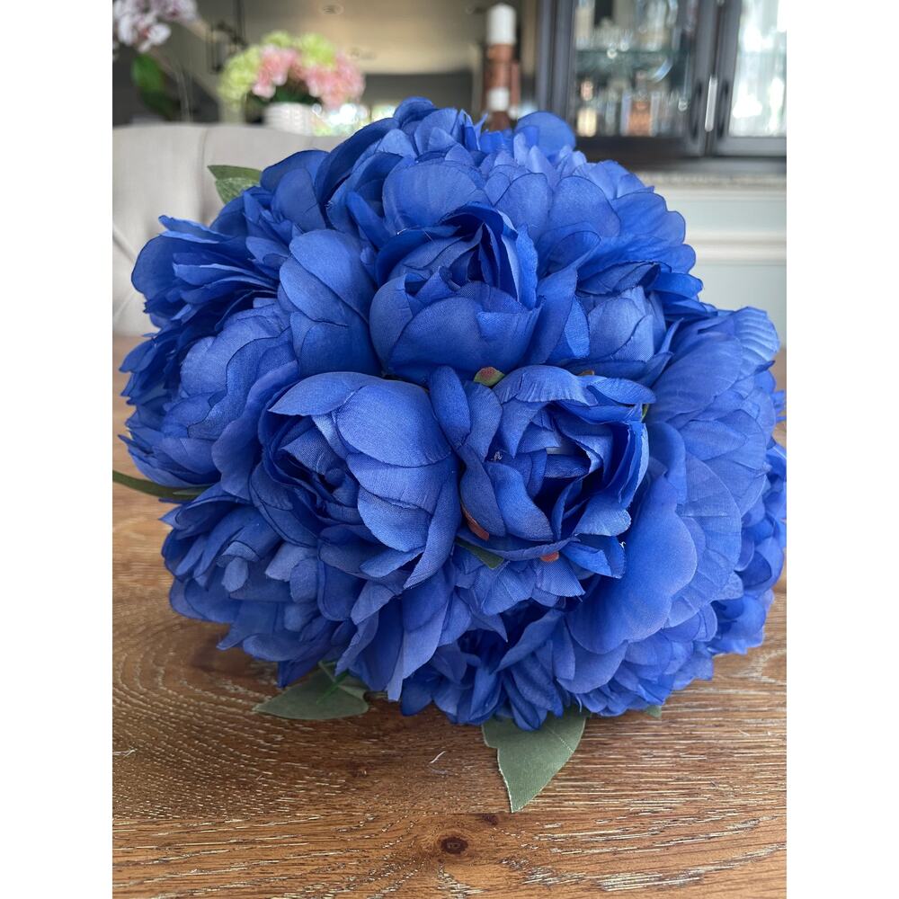 Royal Blue-colored Artificial Peony Bouquet 11"